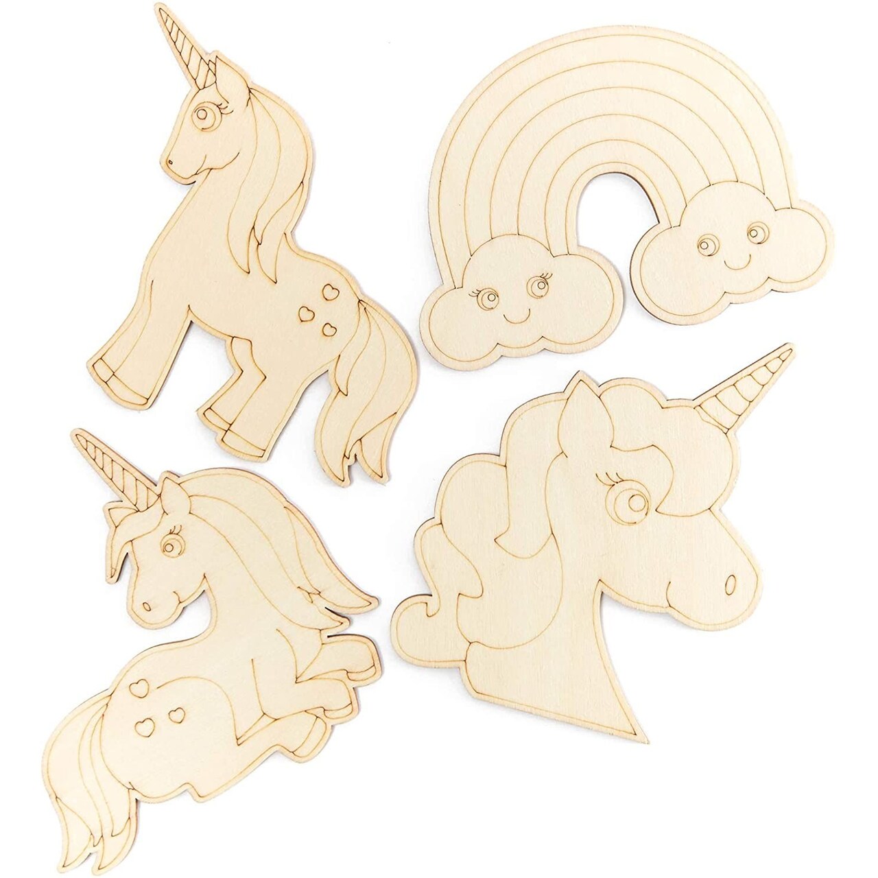 Wood Cutouts for Crafts, Unicorn Rainbow (3.8 x 5.5 in, 24-Pack)